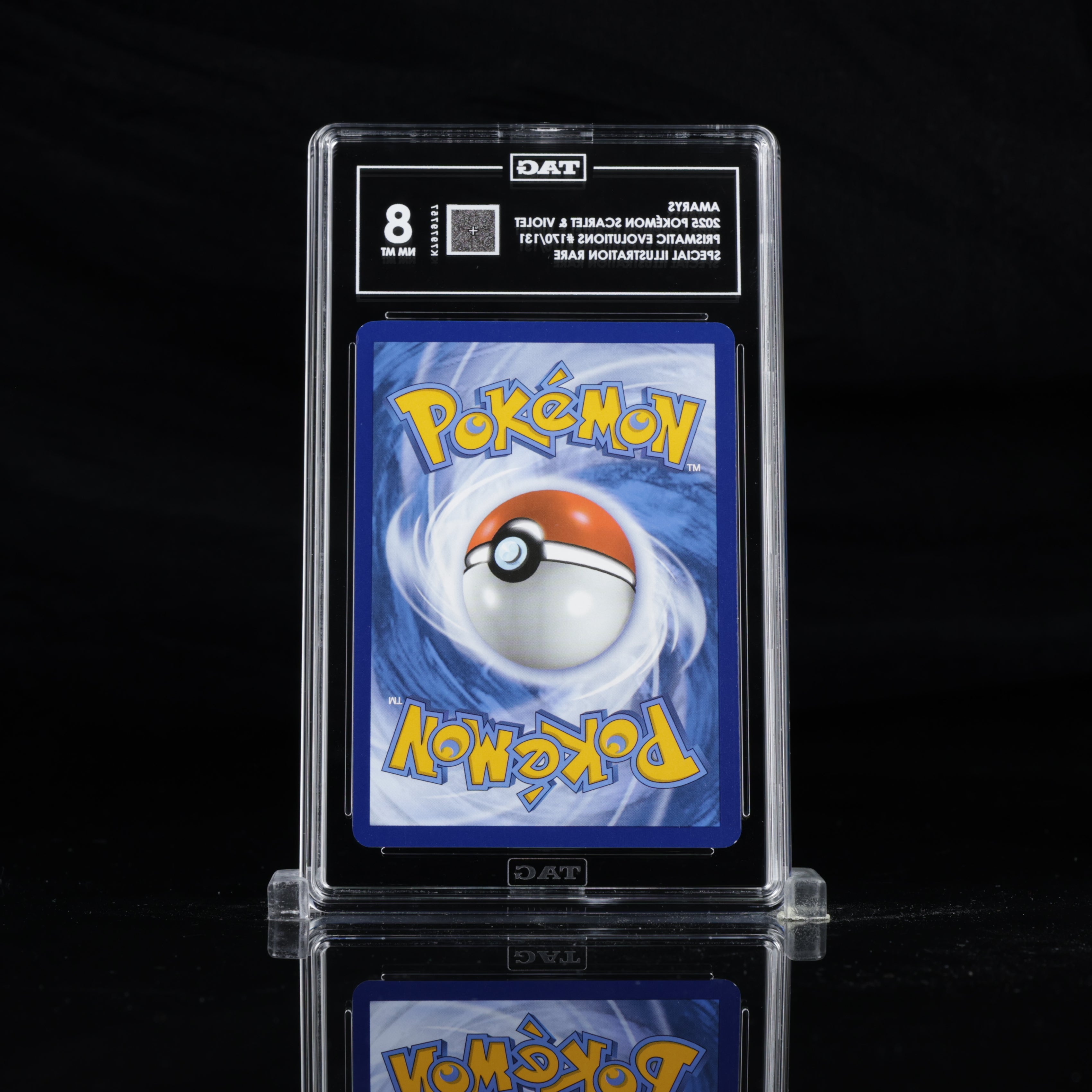 Back of TAG graded slab for Amarys 170/131 English Pokémon card – TAG label visible with grade 8 (Near Mint/Mint), encapsulated for protection and authenticity