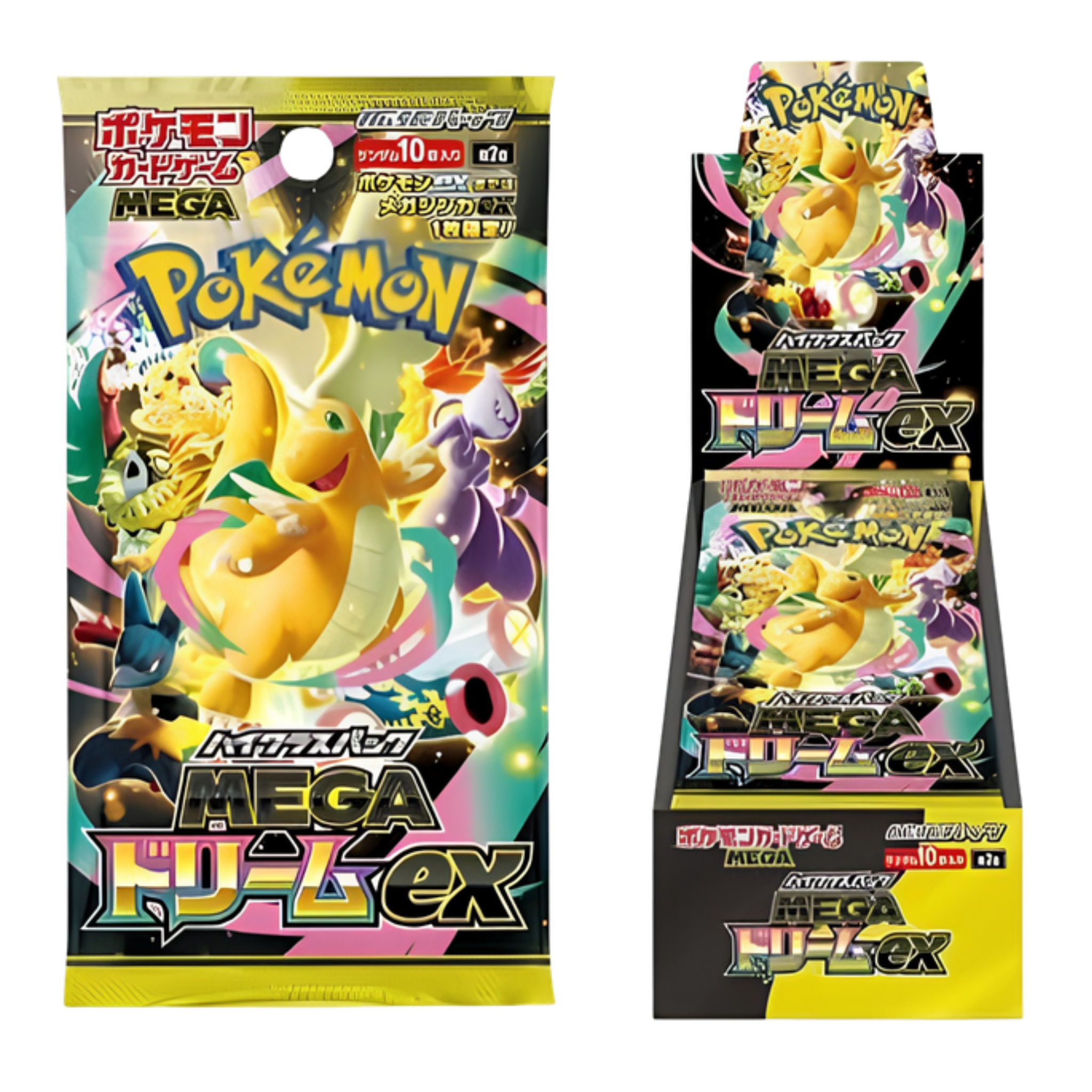 Two packs of Pokemon Mega brave EX trading cards on a white background