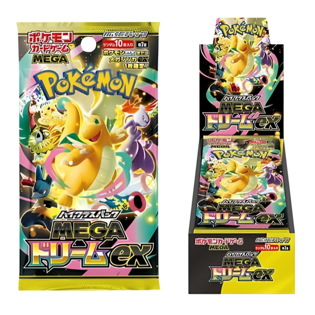 Two packs of Pokemon Mega brave EX trading cards on a white background