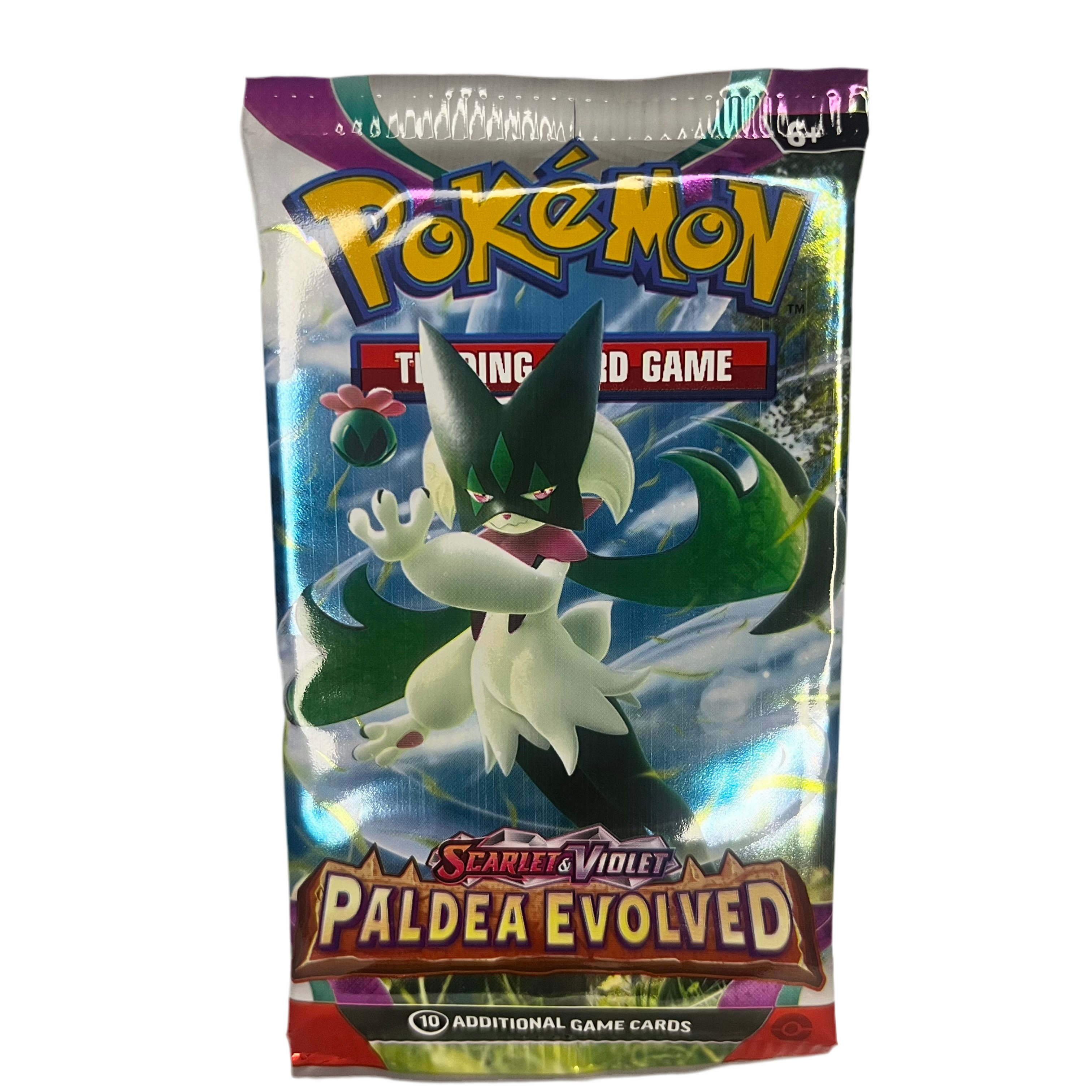 Pokémon Cards Paldea Evolved Booster Pack Front View zoomed in no background