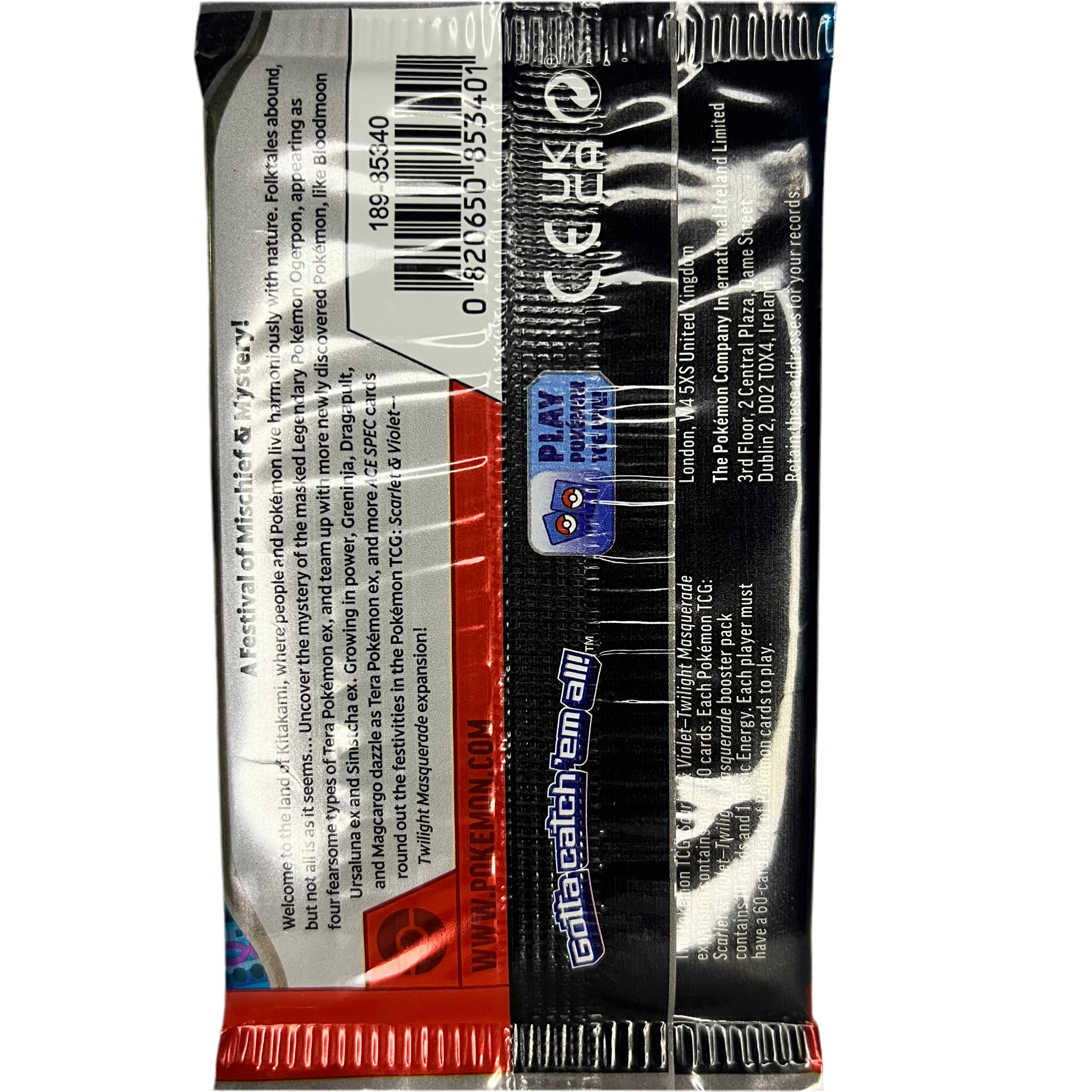 pokemon cards TCG scarlet and violet booster pack twilight masquerade back view zoomed in no background