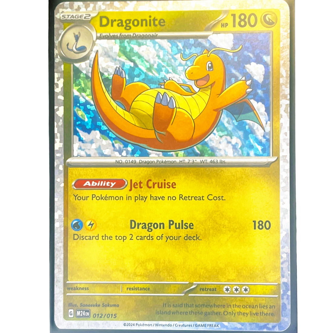 Dragonite 012/015 English Pokémon card in Mint condition – classic holographic card featuring Dragonite artwork, collectible trading card for Pokémon TCG players and collectors, authentic English edition from official Pokémon set