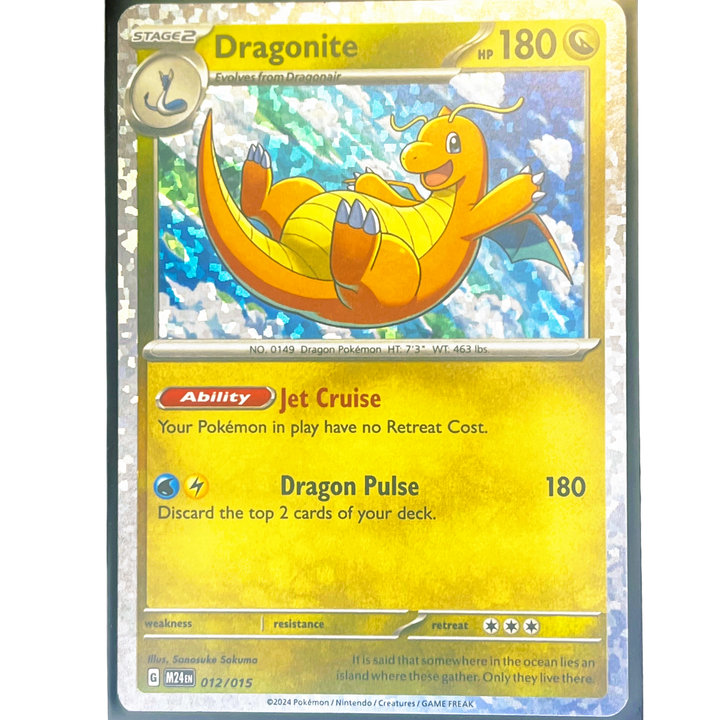Dragonite 012/015 English Pokémon card in Mint condition – classic holographic card featuring Dragonite artwork, collectible trading card for Pokémon TCG players and collectors, authentic English edition from official Pokémon set